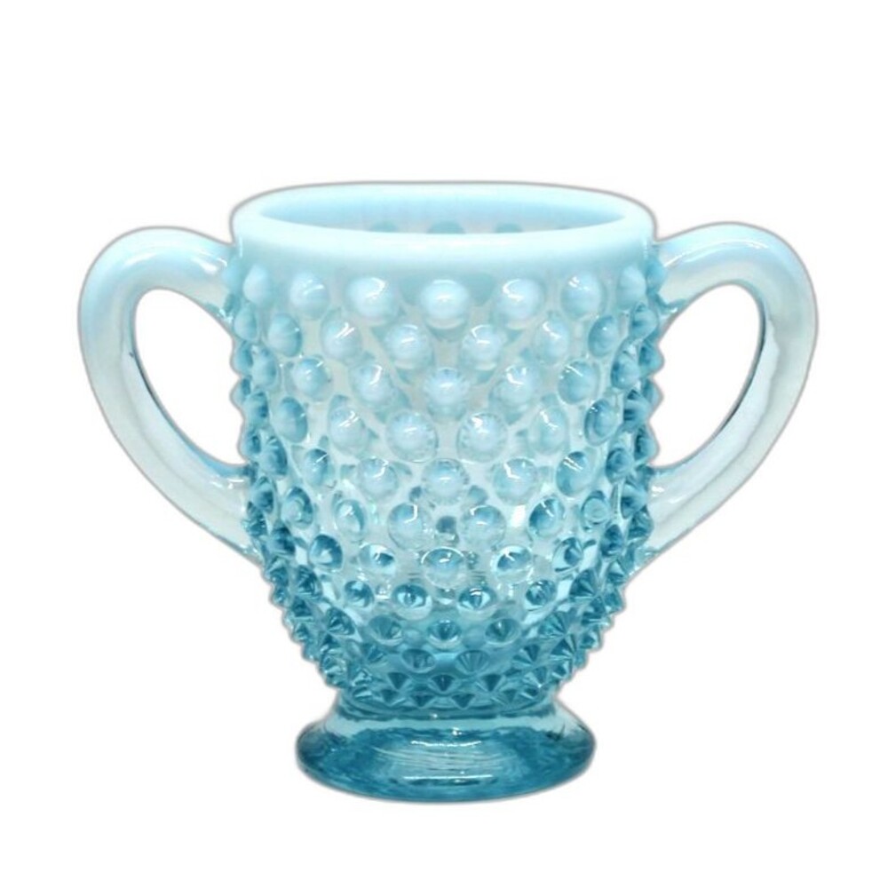 VTG Fenton Blue Hobnail Glass Sugar Bowl Opalescent 3.25" High